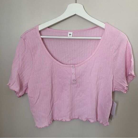 BP Crop Top Pastel Light Pink Buttons Casual Neutral Solid Texture Y2K Style - Picture 7 of 7